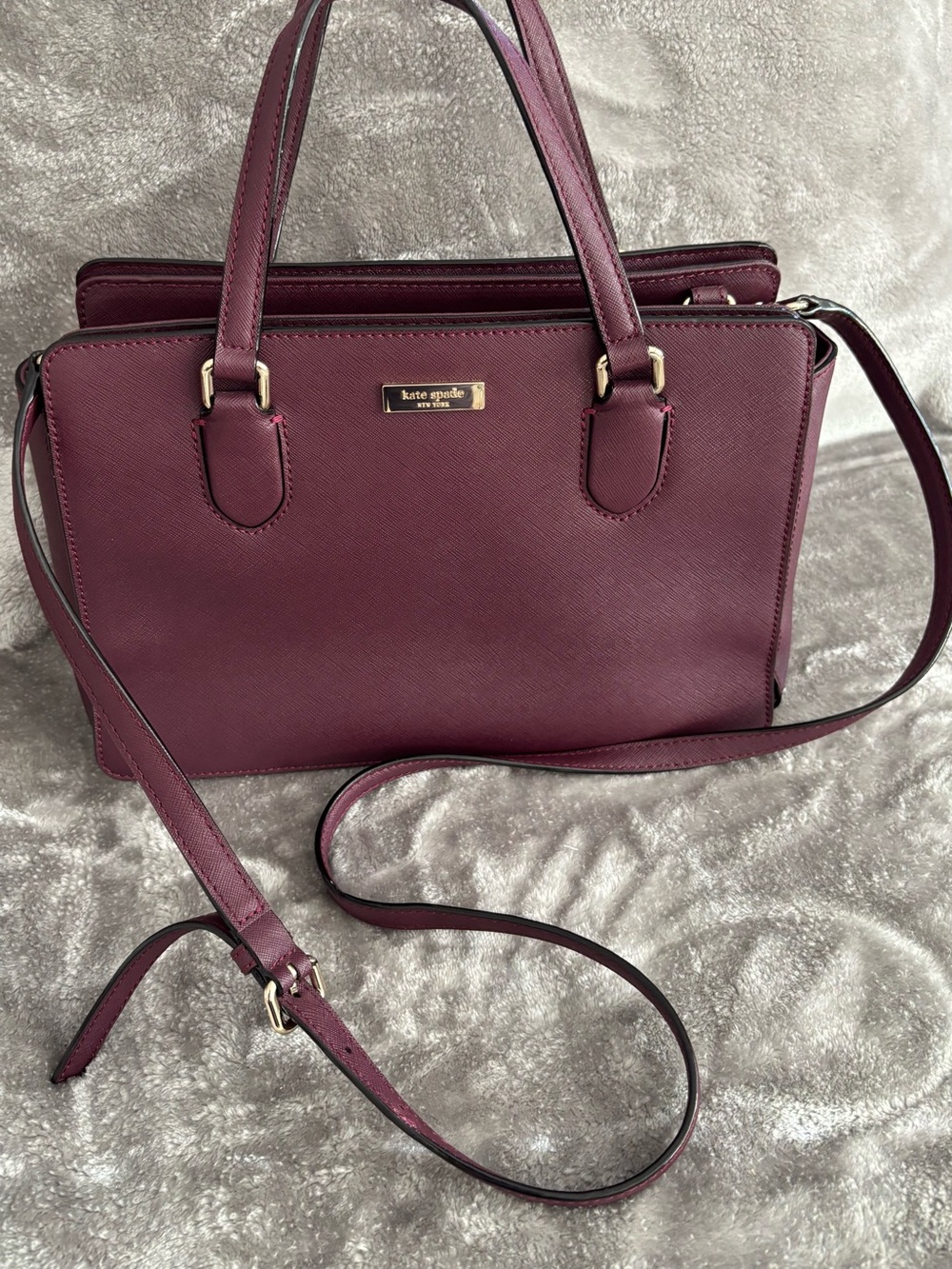 Kate Spade plum saffiano satchel with crossbody strap